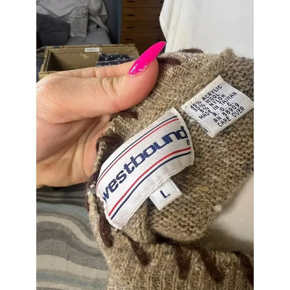 Vintage Westbound Women's Large Beige Fringed Edge Wool Blend Sweater Vest - Picture 7 of 7